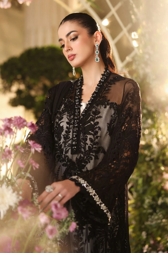 Maria B 3 Piece Unstitched Embroidered Chiffon 26' - MPC-26-101- Black - Image 4