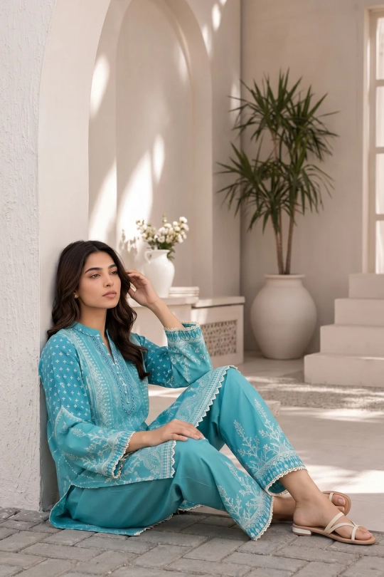 Neutral Edition – SAHAR – Co-Ord – Aqua Lattice - Image 7
